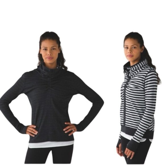Lululemon InA Cinch Reversible Stripes Long Sleeve Top Cotton Mock Tee Stretch 6 - Picture 1 of 16